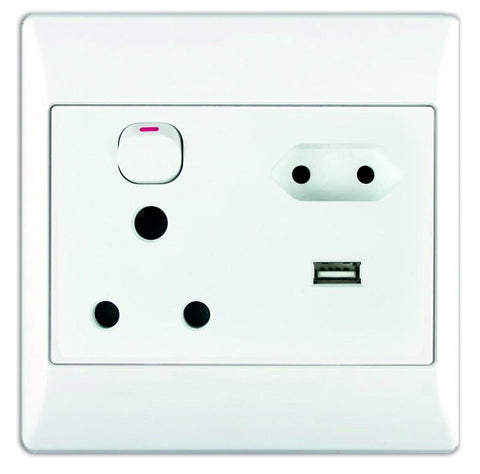 Wall Socket with 2 Pin Plug and Built-In USB Port